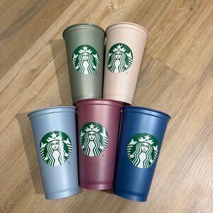 Starbucks Lot Of 5 Reusable Tumbler Coffee Cups Morandi Colors Americana Cozy